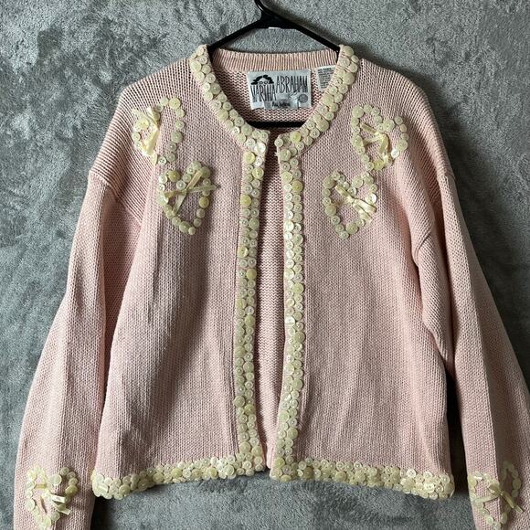 Vintage Pink Heart Button Knit Cardigan Cottagecore Coquette Soft Girl Large - Picture 2 of 7